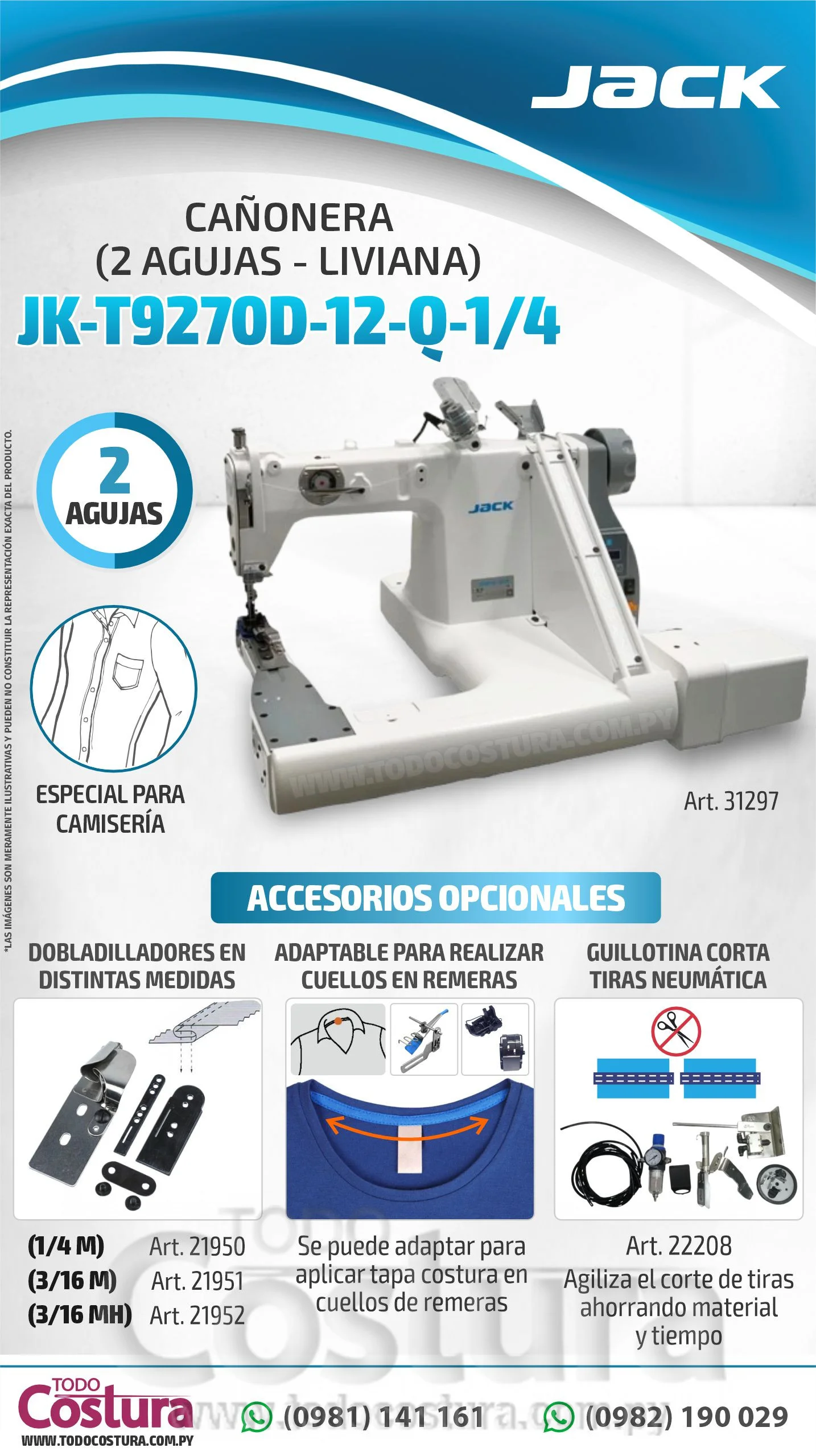 CAÑONERA (2 AGUJAS - LIVIANA) JACK JK-T9270D-12-Q-1/4 (MOTOR INCORPORADO)